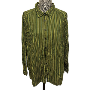 Roaman’s Green Yellow Striped Button Front Shirt Women’s 24W